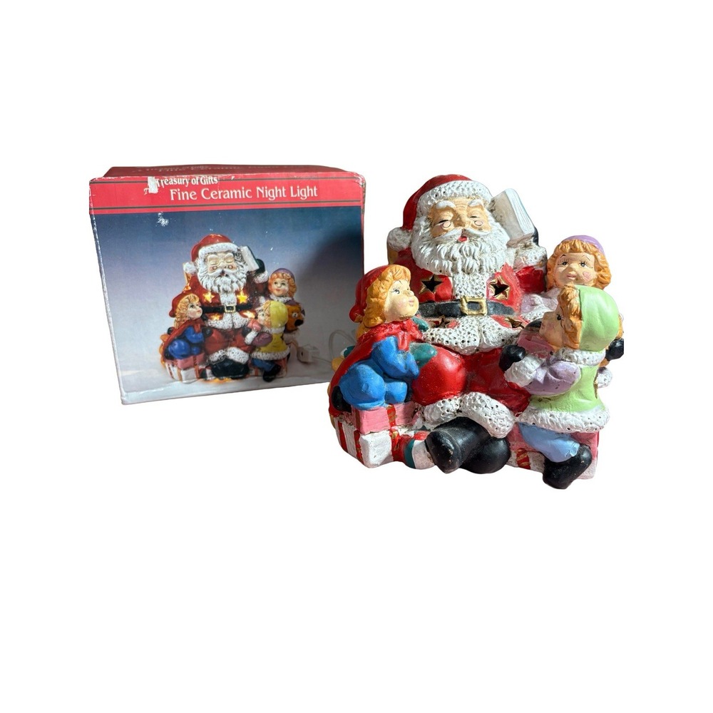 Vintage 1994 Artmark Stories With Santa Ceramic Night Light Christmas‎ Children